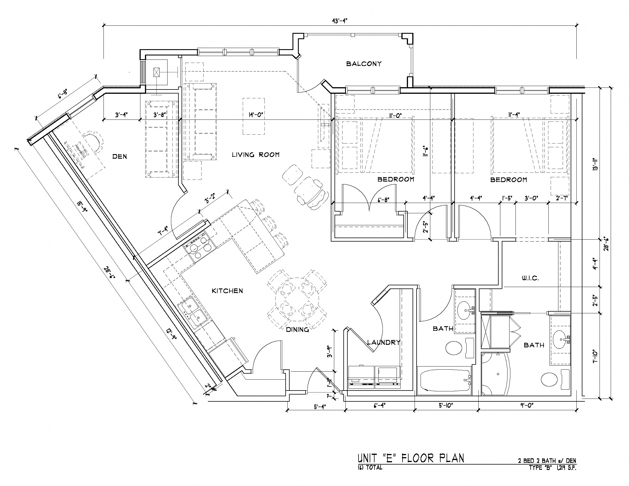 Floor plan for 2 beds, 2 baths, 1422 sqft